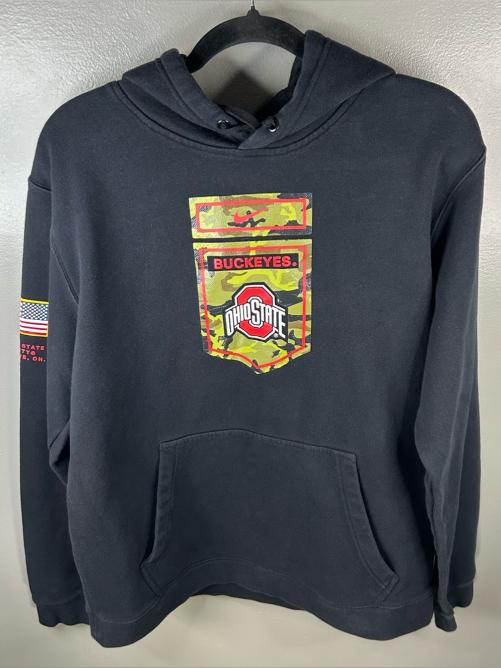 Nike Ohio State Buckeyes USA Camo Black Military Hoodie Sweatshirt Size Large